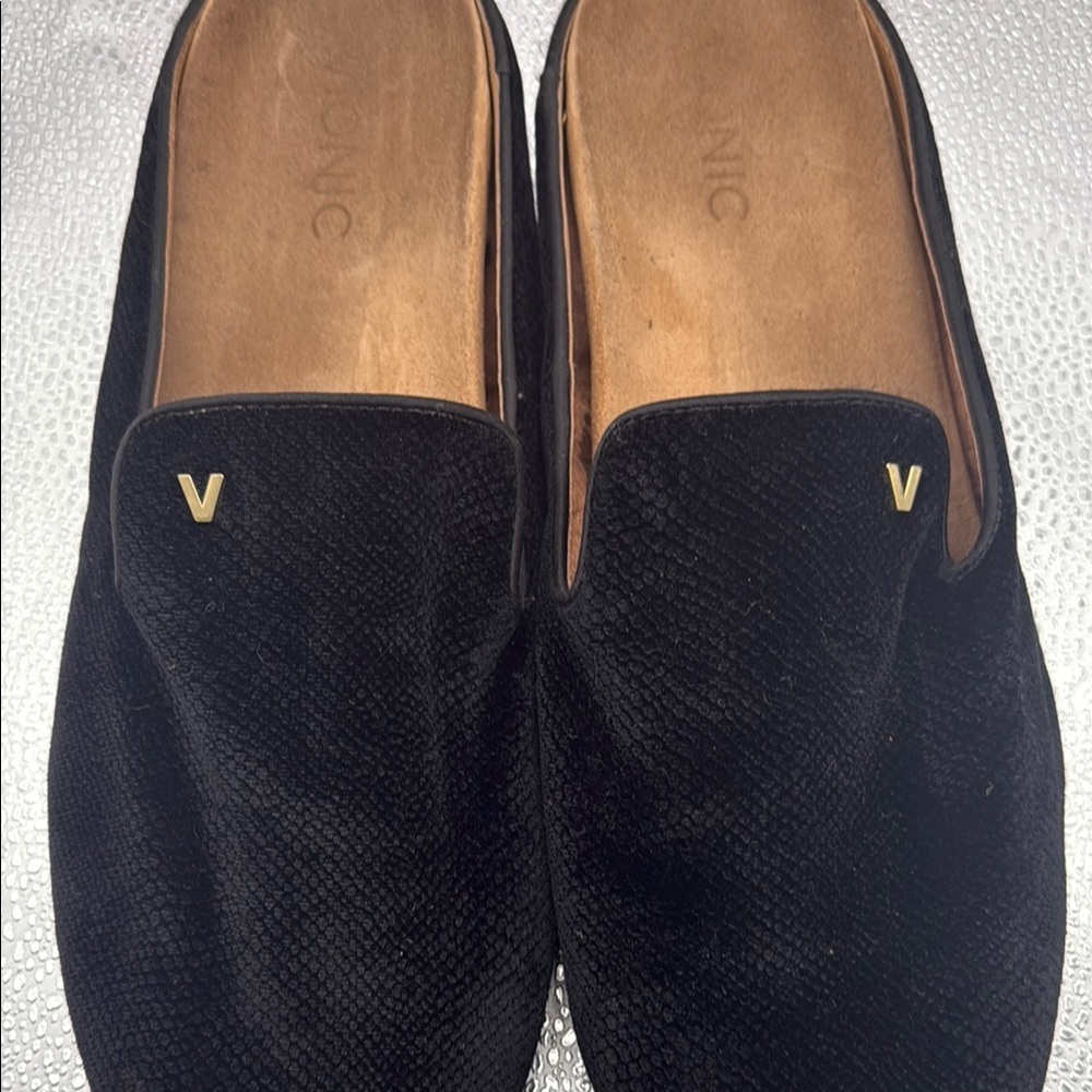 Vionic Black Loafers with Metallic Emblem